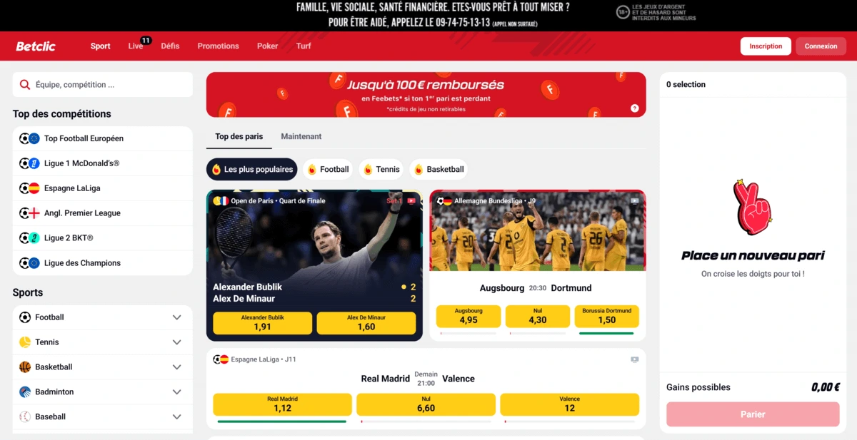 Aperçu de la plateforme Betclic permettant les dépôts sécurisés via Apple Pay.